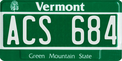 VT license plate ACS684