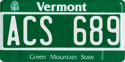 VT license plate ACS689