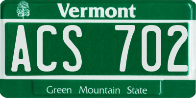 VT license plate ACS702
