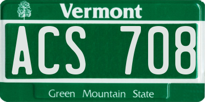 VT license plate ACS708