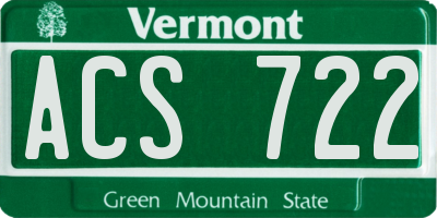 VT license plate ACS722