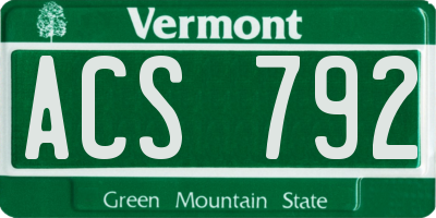 VT license plate ACS792