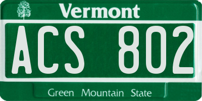 VT license plate ACS802