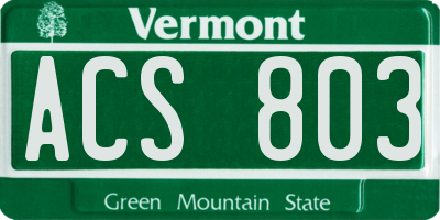 VT license plate ACS803
