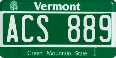 VT license plate ACS889
