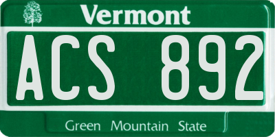 VT license plate ACS892