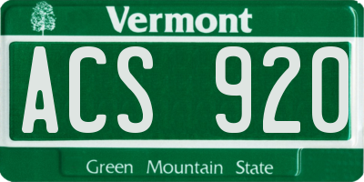 VT license plate ACS920
