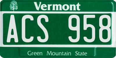 VT license plate ACS958