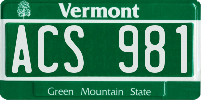 VT license plate ACS981