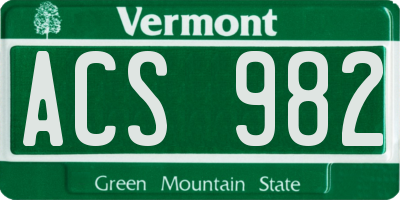 VT license plate ACS982