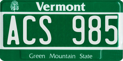VT license plate ACS985