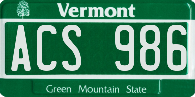 VT license plate ACS986