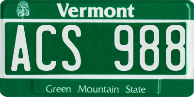 VT license plate ACS988