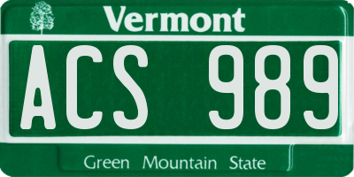 VT license plate ACS989