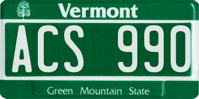 VT license plate ACS990