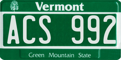 VT license plate ACS992