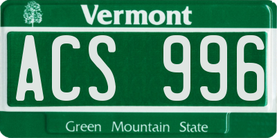 VT license plate ACS996