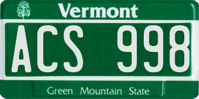 VT license plate ACS998