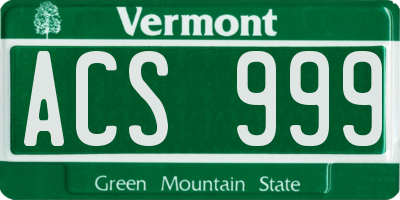 VT license plate ACS999