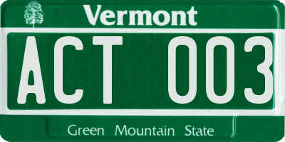 VT license plate ACT003
