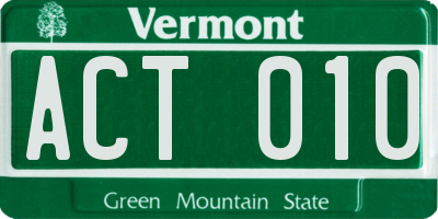 VT license plate ACT010