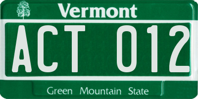 VT license plate ACT012