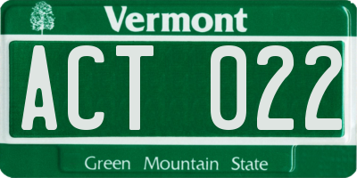 VT license plate ACT022