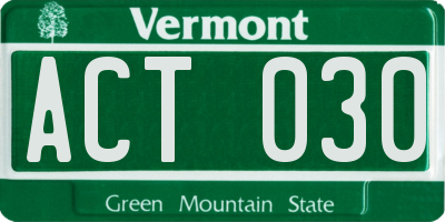 VT license plate ACT030