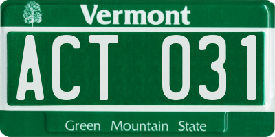 VT license plate ACT031