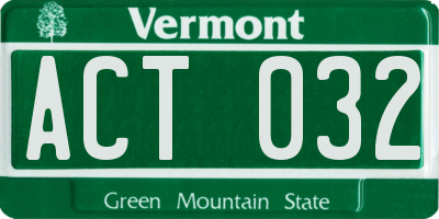 VT license plate ACT032