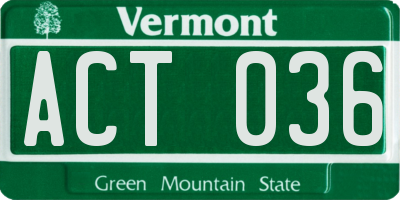 VT license plate ACT036