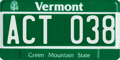 VT license plate ACT038