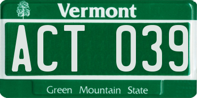 VT license plate ACT039
