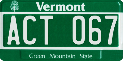 VT license plate ACT067