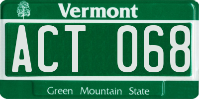 VT license plate ACT068