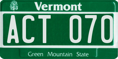VT license plate ACT070