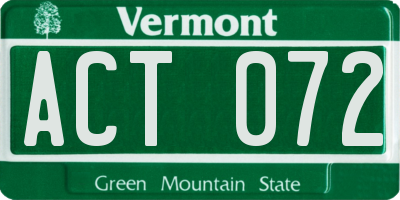 VT license plate ACT072