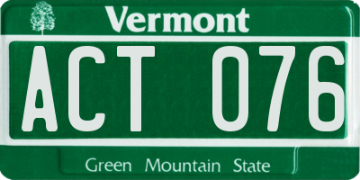 VT license plate ACT076