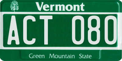 VT license plate ACT080