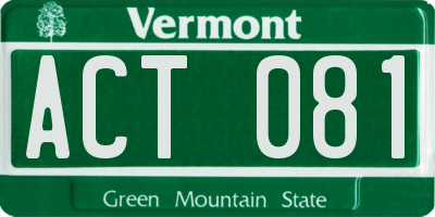 VT license plate ACT081