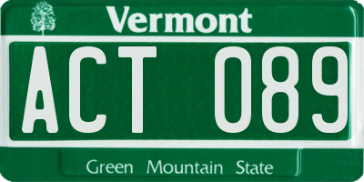 VT license plate ACT089