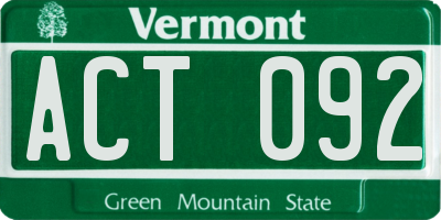 VT license plate ACT092
