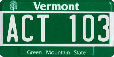 VT license plate ACT103