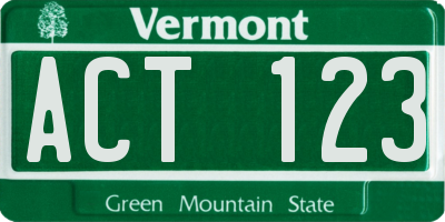 VT license plate ACT123