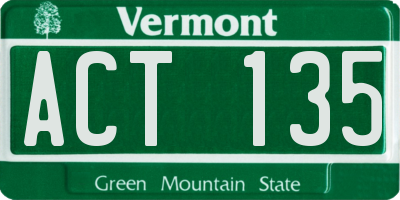 VT license plate ACT135