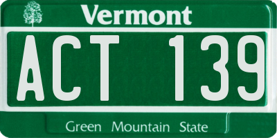 VT license plate ACT139