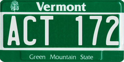 VT license plate ACT172