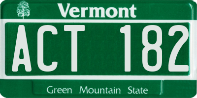 VT license plate ACT182