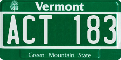 VT license plate ACT183