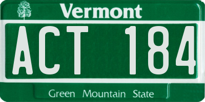 VT license plate ACT184